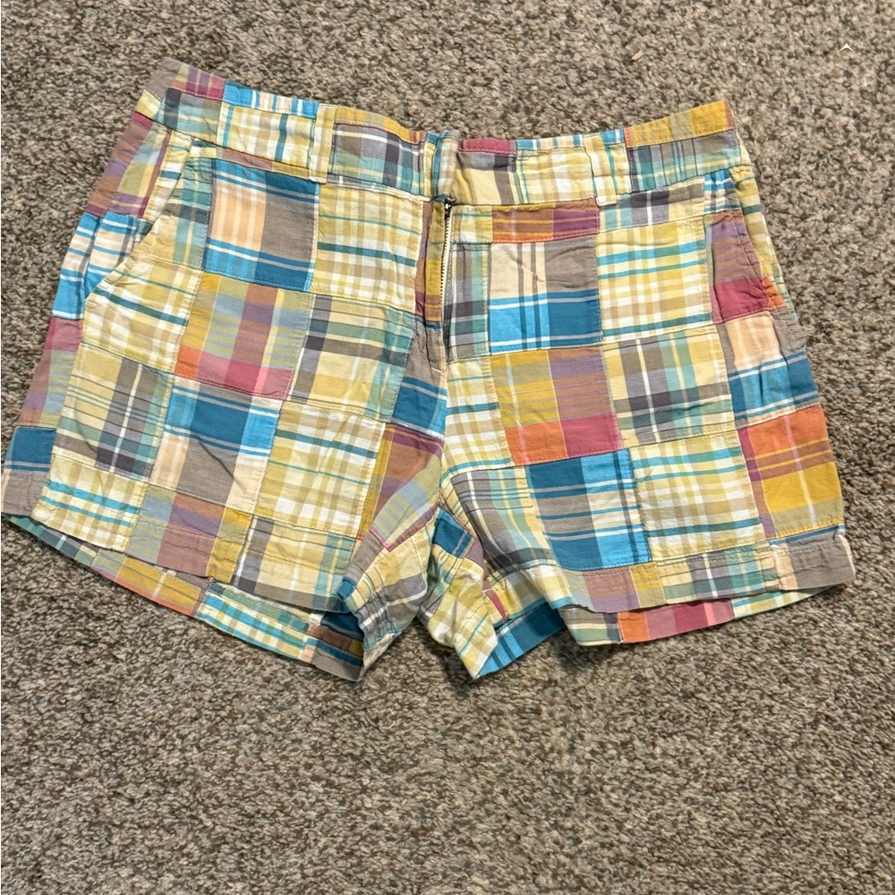 Ann Taylor Loft  Multicolor Plaid Cotton Shorts - Pastel Yellow, Teal, Pink